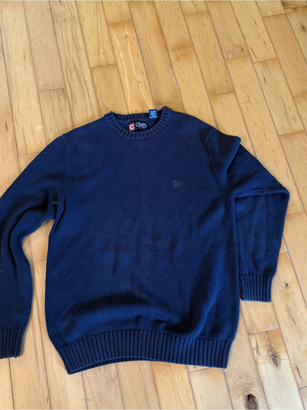Chaps Men's Navy Blue Crewneck Cotton Sweater